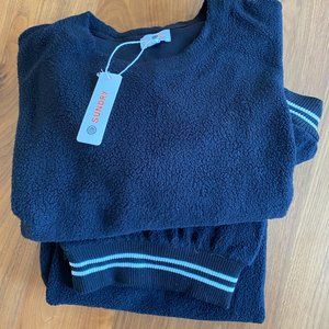 Sundry Clothing NWT Contrast Faux Sherpa Sweatpants & Drapey Sweatshirt - Black